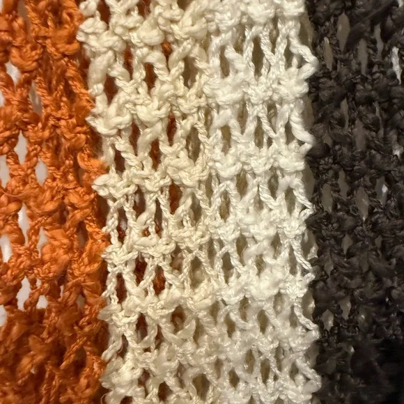 BiBi Women's V-Neck Sweater in Orange, Brown, and Cream - Picture 3 of 6